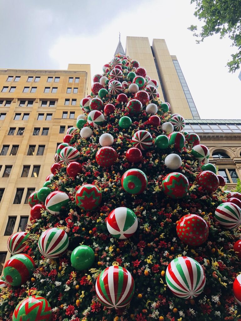 christmas tree, urban christmas, winter, city life, holidays, christmas